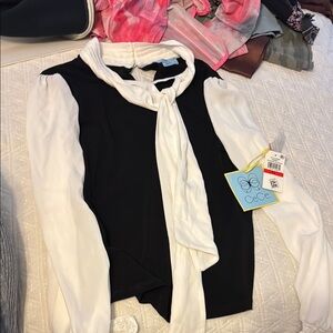 CeCe Elegant Black and White Blouse